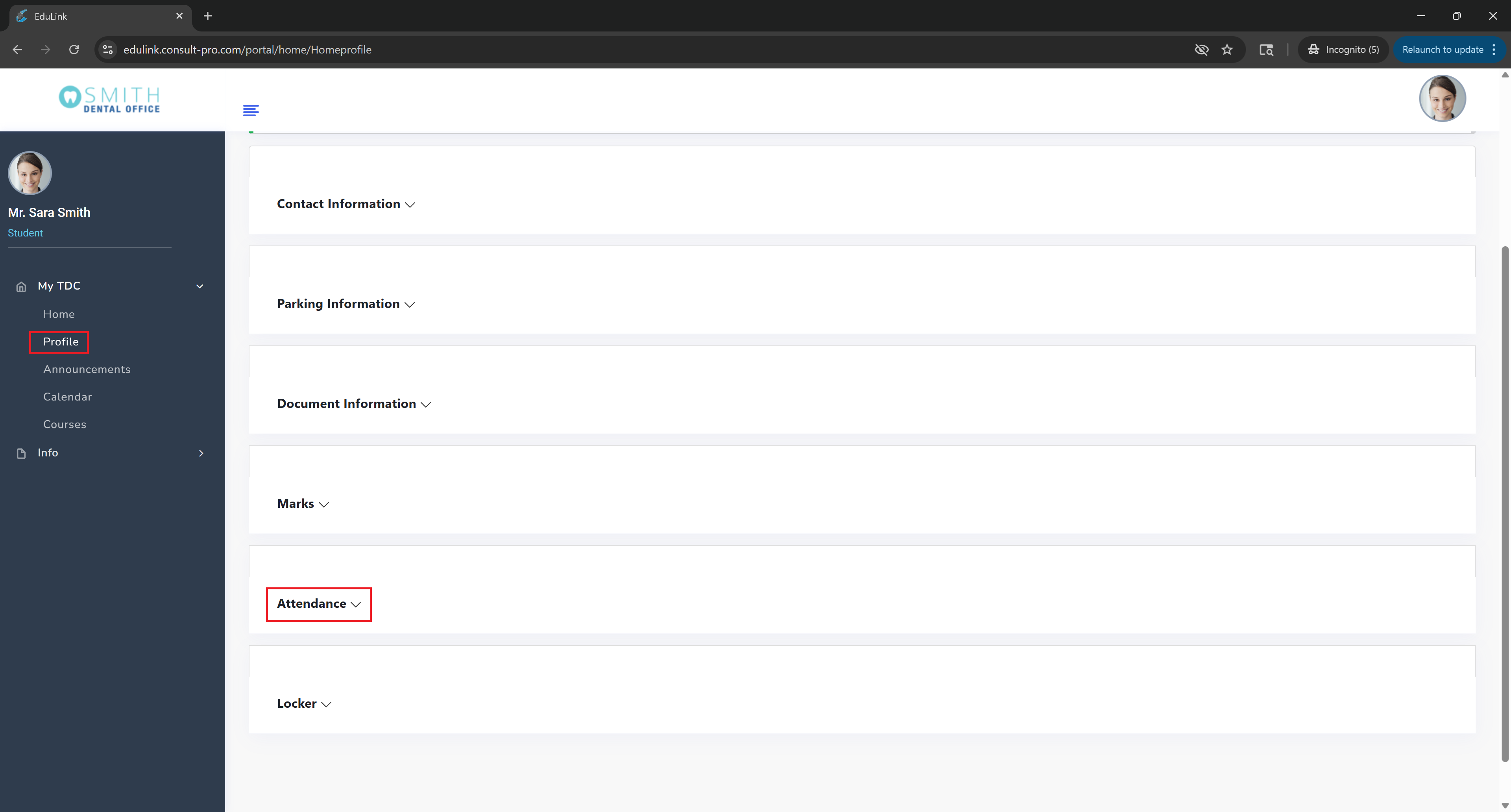 Profile Attendance Section